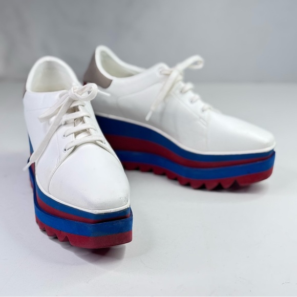 Stella McCartney Elyse platform sneakers white leather red blue striped platform - Picture 1 of 14